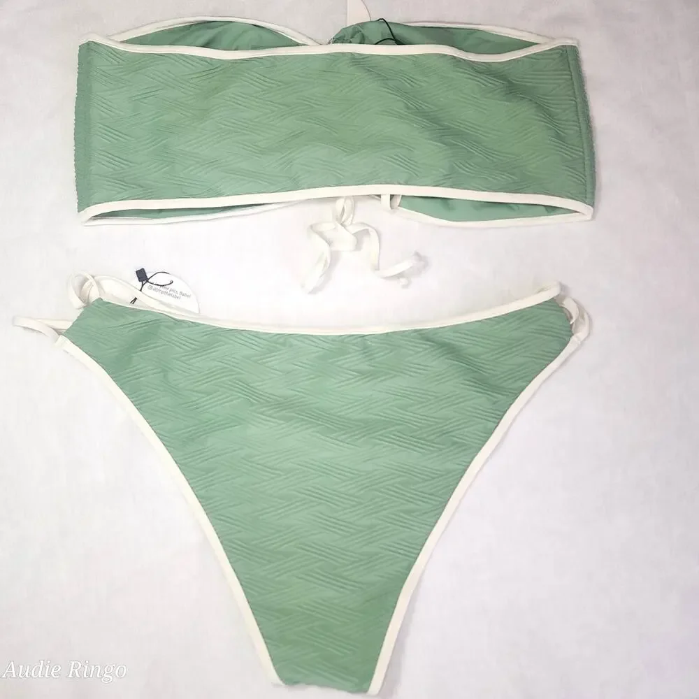JMP The Label Seafoam Green Textured Bandeau Bikini Set XXL - Picture 3 of 6